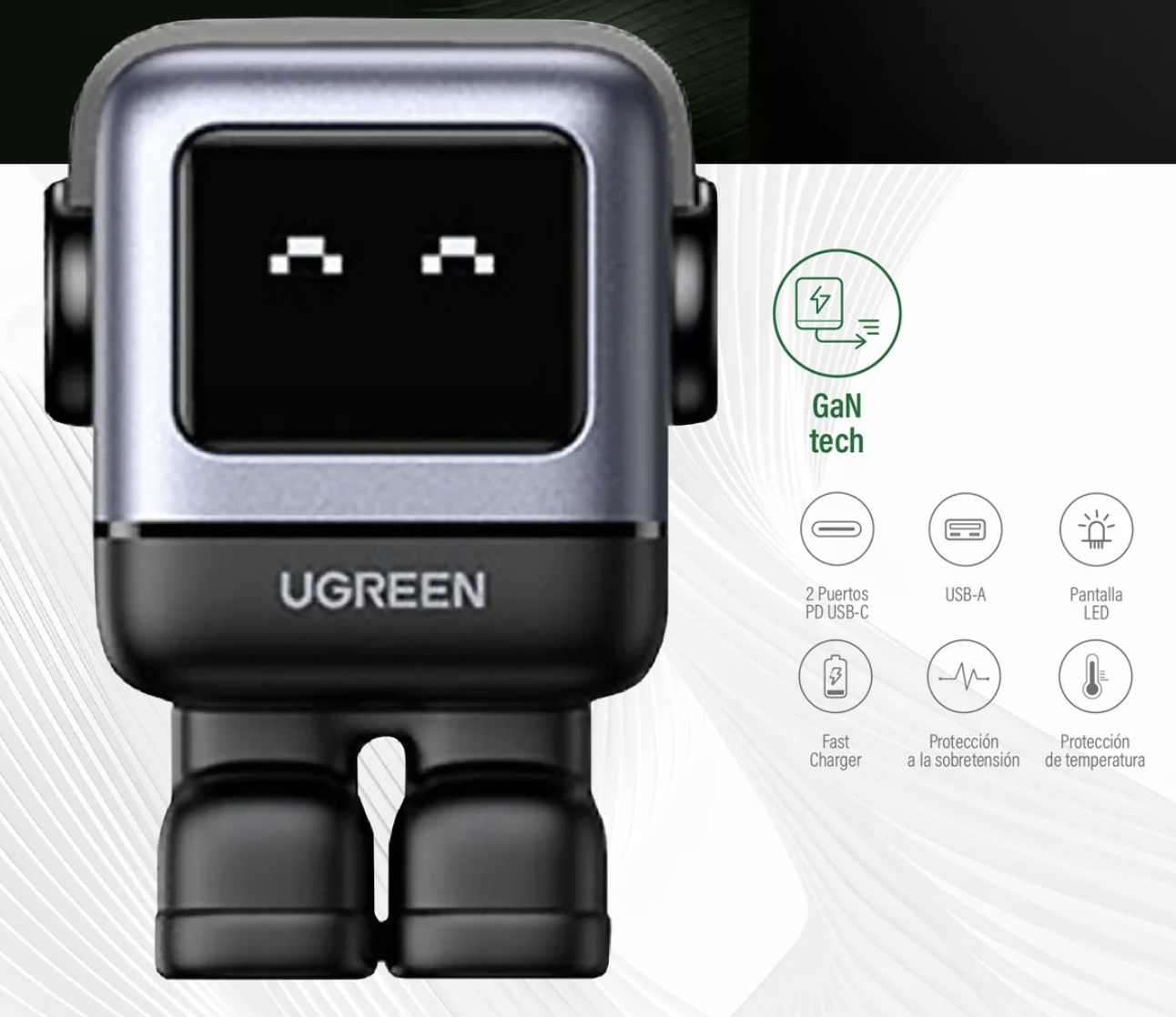 Cargador UGREEN UNO Nexode RG 65W USB-C GaN Carga Rápida - Image 1