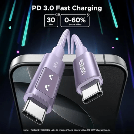 Cable USB-C 100W con Pantalla LED Inteligente 1m Morado