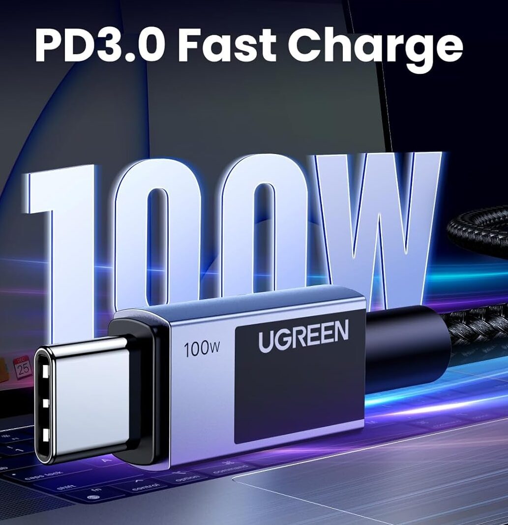 Cable UGREEN USB-C a USB-C 100W Carga Rápida PD 1m Gris - Image 3