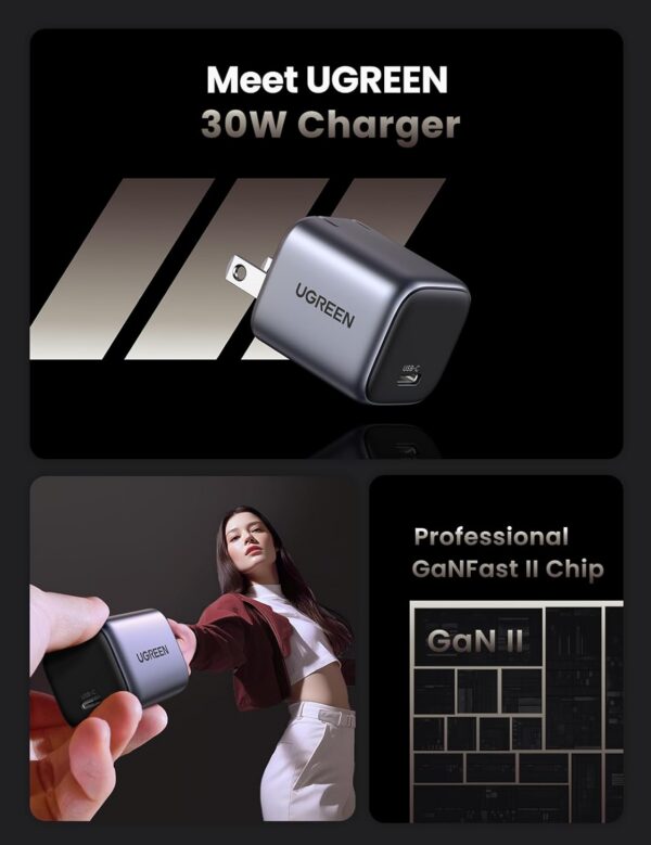 Cargador UGREEN Nexode 45W USB-C Carga Rápida GaN Gris